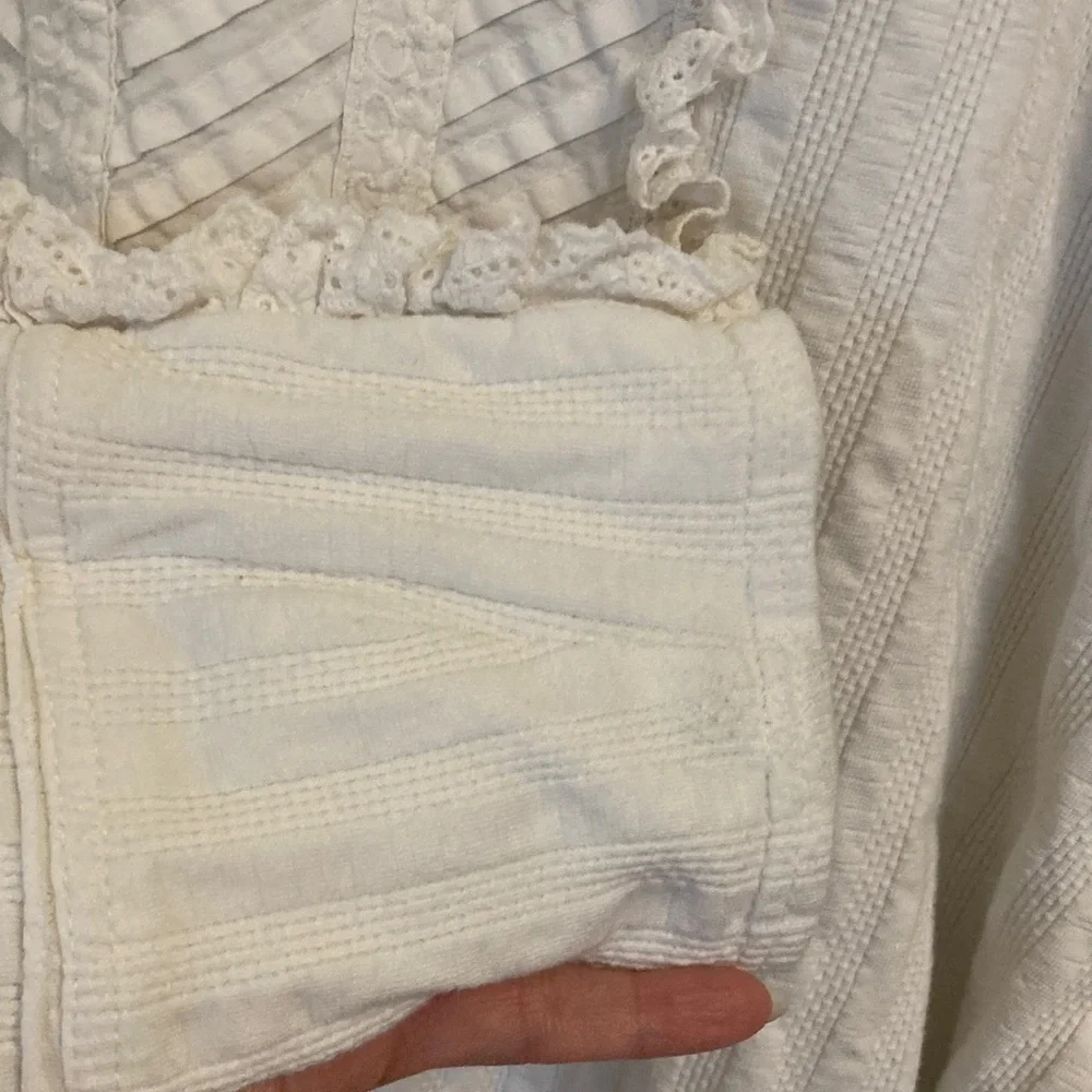 Free People Cream Ruffle Lace Pullover Cropped Top - Picture 6 of 12